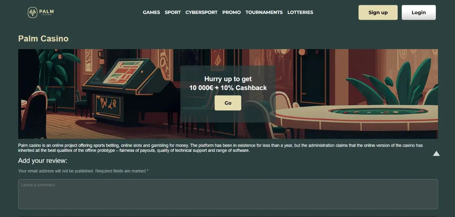Palm Casino Homepage