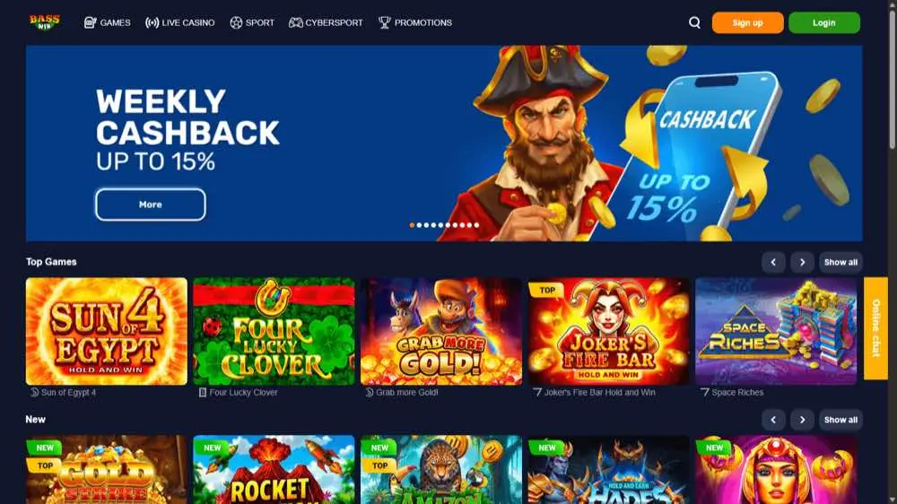 BassWin casino homepage screenshot