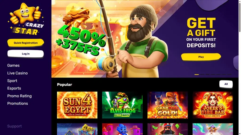 Crazy Star Casino casino homepage screenshot