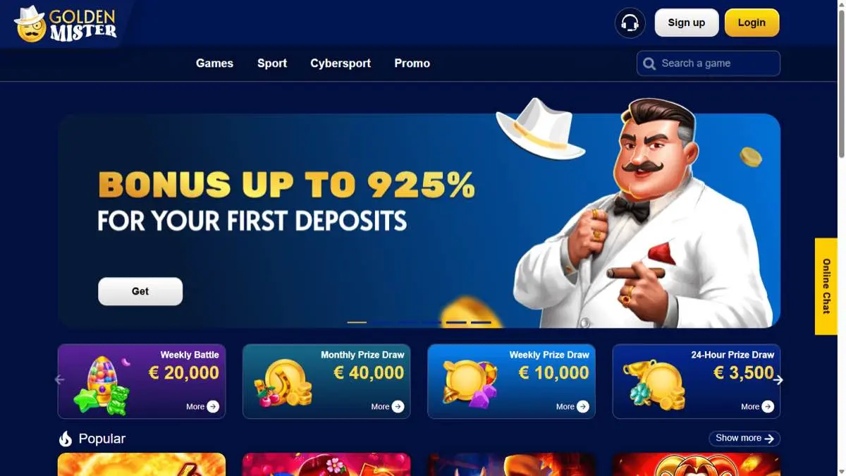 Golden Mister casino homepage screenshot